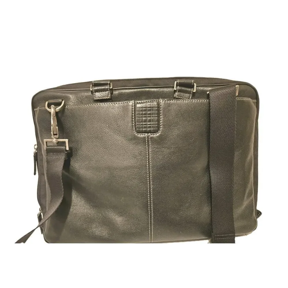 Boconi Black Tumbled Leather Messenger Laptop Bag 16x11x3.5